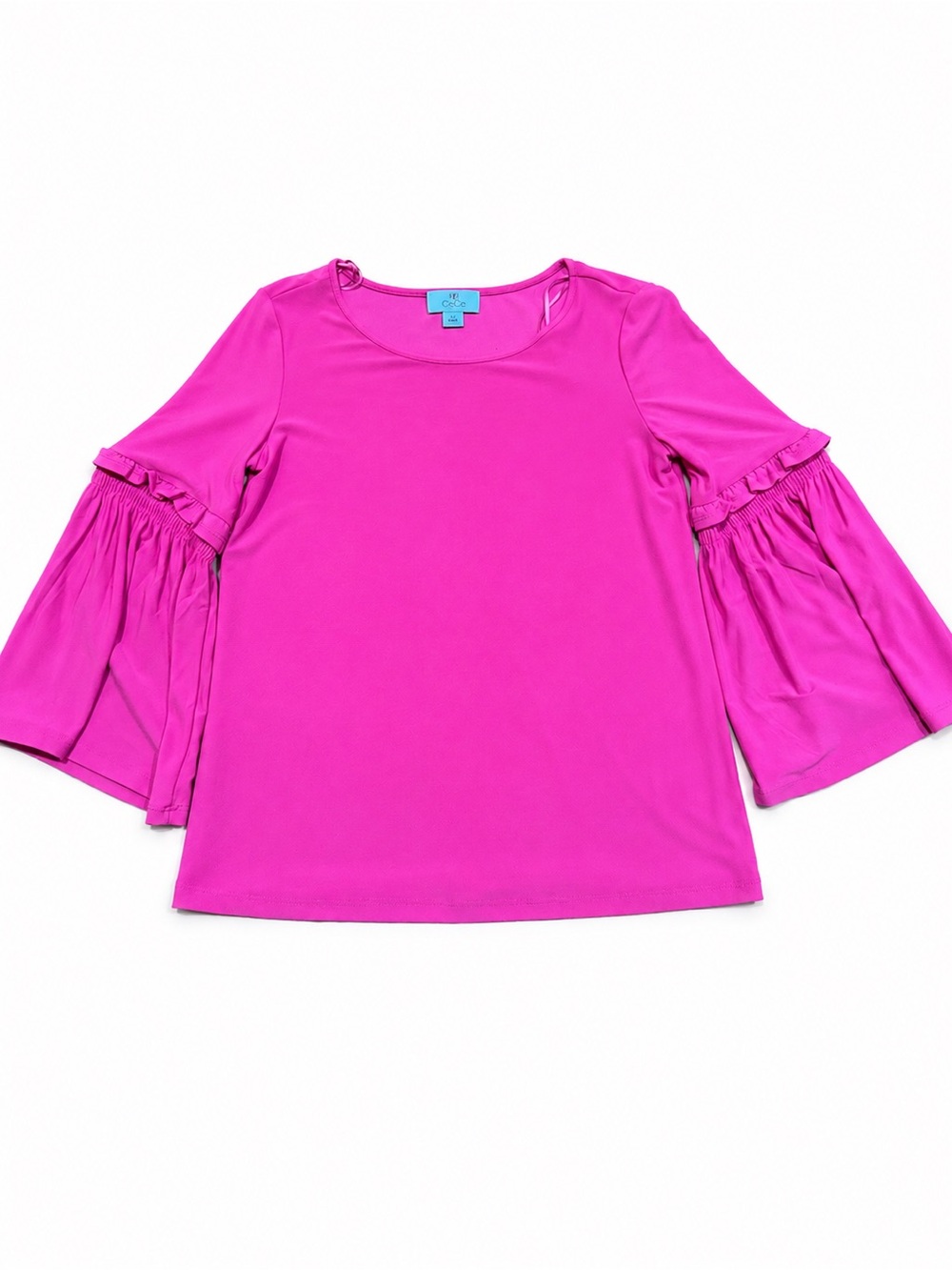 CeCe Hot Pink Bell Sleeve Blouse XS Ruffle Sleeve Stretch Top